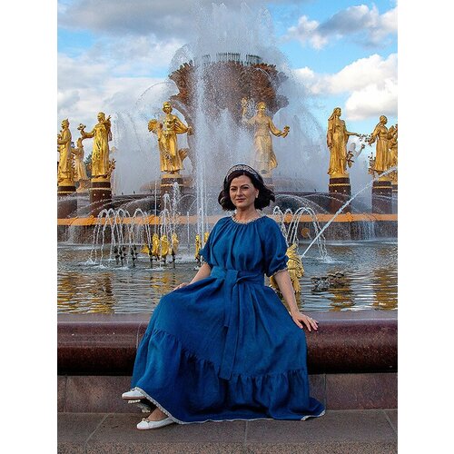 Сарафан Крестильное, размер универсальный, темно-синий платье catnoir лен размер 42 хаки