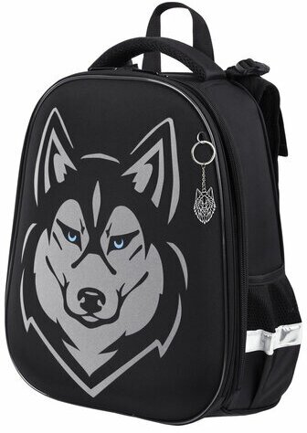 Ранец BRAUBERG SHINY, 2 отделения, с брелком, "Husky", светящийся рисунок, 38х28х14 см, 271383