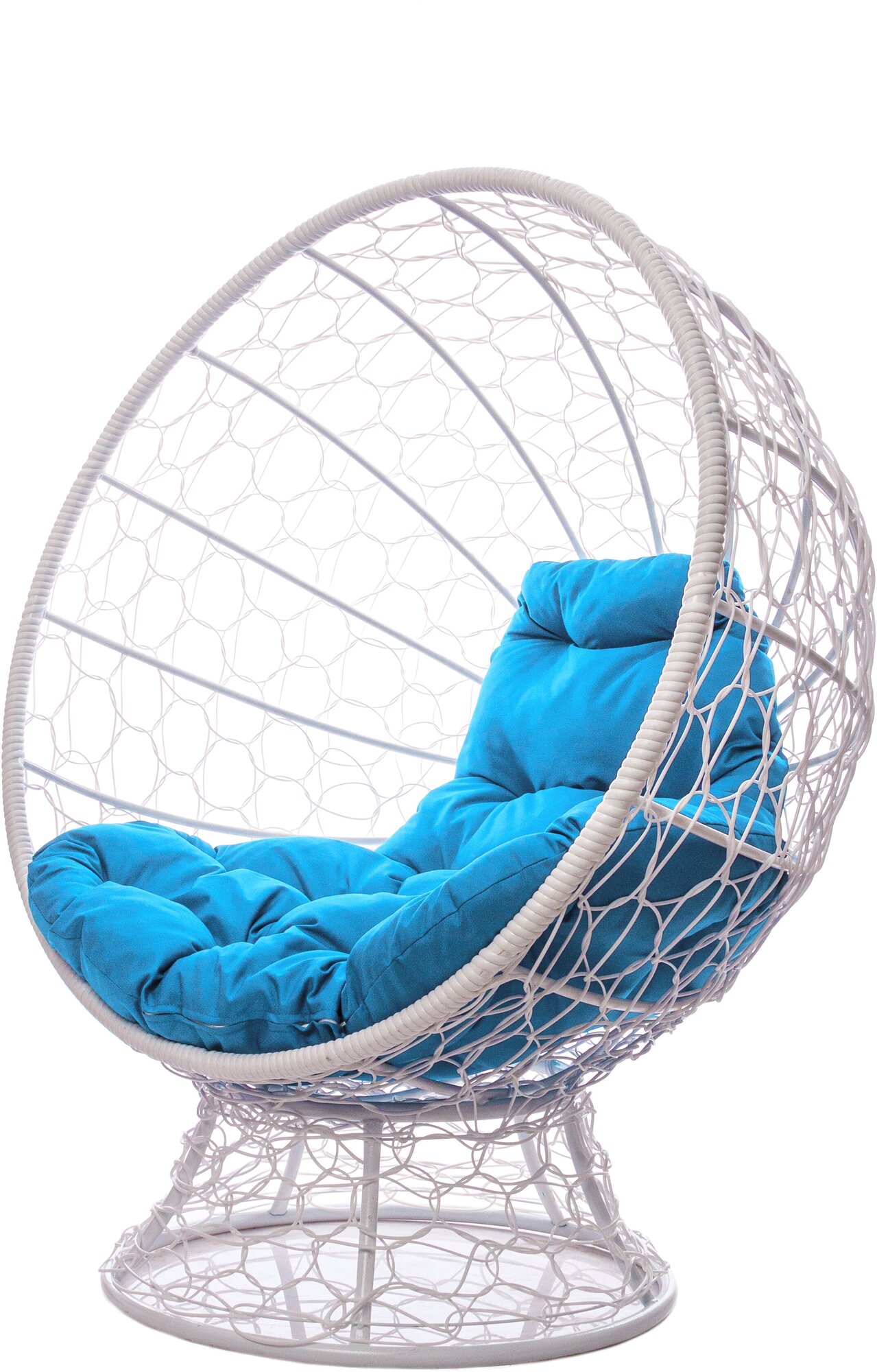 Кресло садовое M-Group Кокос на подставке ротанг белый 11590103 голубая подушка - фотография № 1