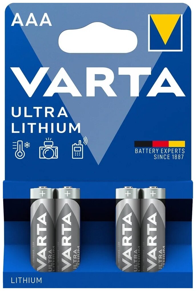 Батарейка литиевая Varta LR03 (AAA) Professional Lithium 1.5В блистер 4шт (06103 301 404)