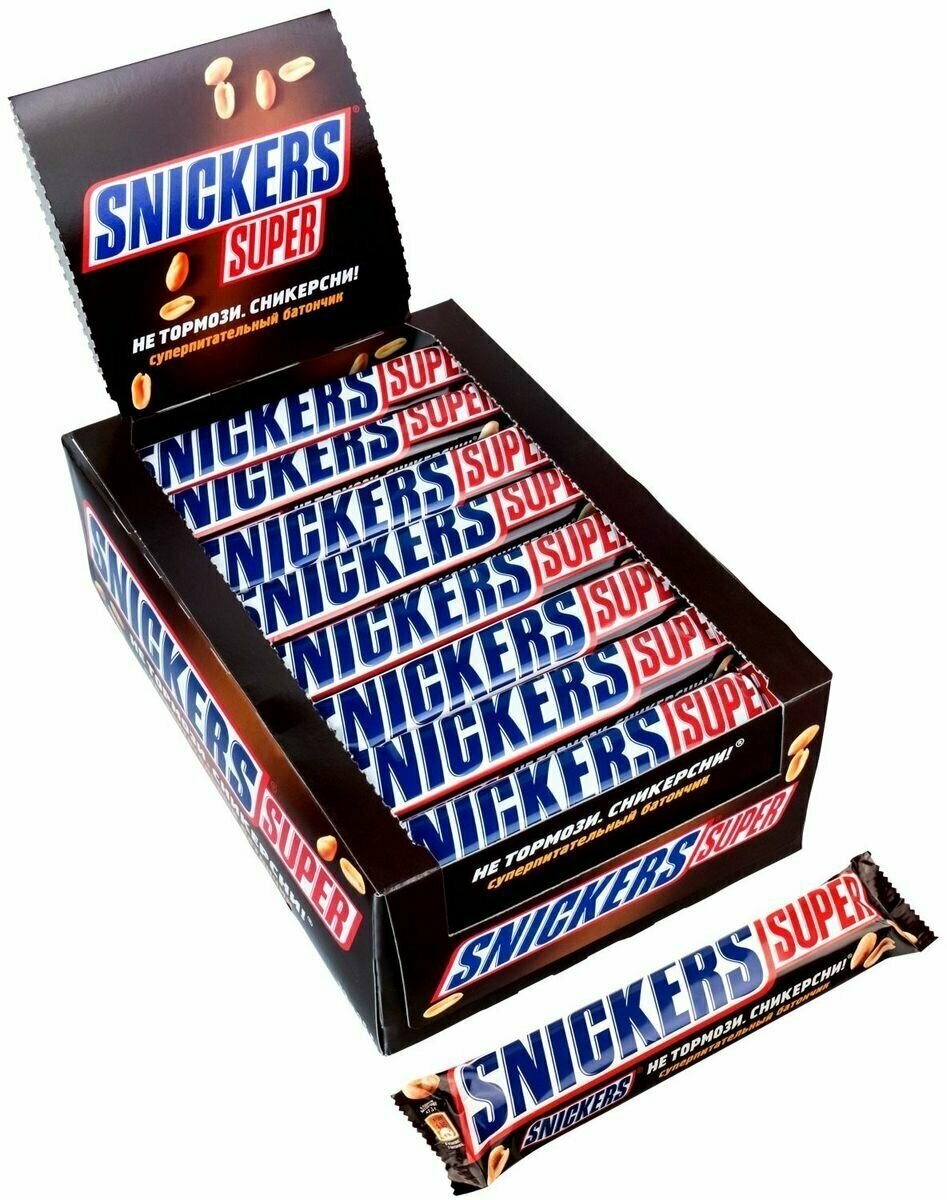 Шоколадный батончик Snickers Super 80 г, коробка, 32 шт.
