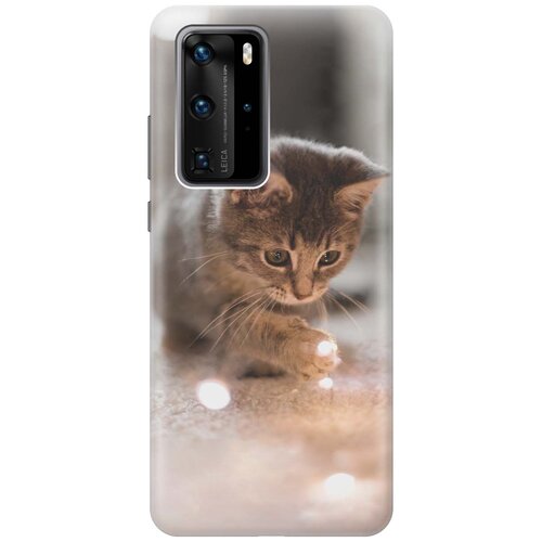 фото Ультратонкий силиконовый чехол-накладка для huawei p40 pro с принтом "котенок и свет" gosso
