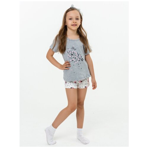 фото 30372 пижама: футболка, шорты, котмаркот, размер 128, состав: хлопок 100%, цвет серый kotmarkot