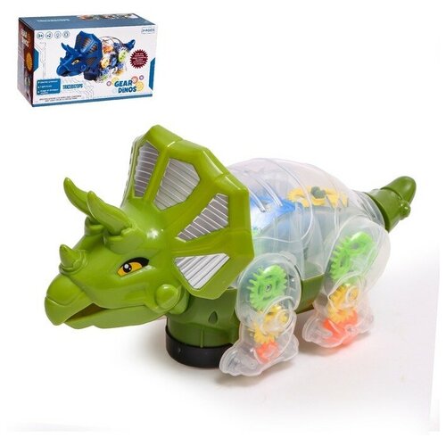 Динозавр «Шестерёнки», свет и звук, работает от батареек, цвет зелёный крокодил шестерёнки свет и звук работает от батареек цвет зелёный 7651305