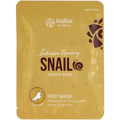 фото Asiakiss маска-носки для ног с муцином улитки snail foot mask, 1 пара 37 г пакет