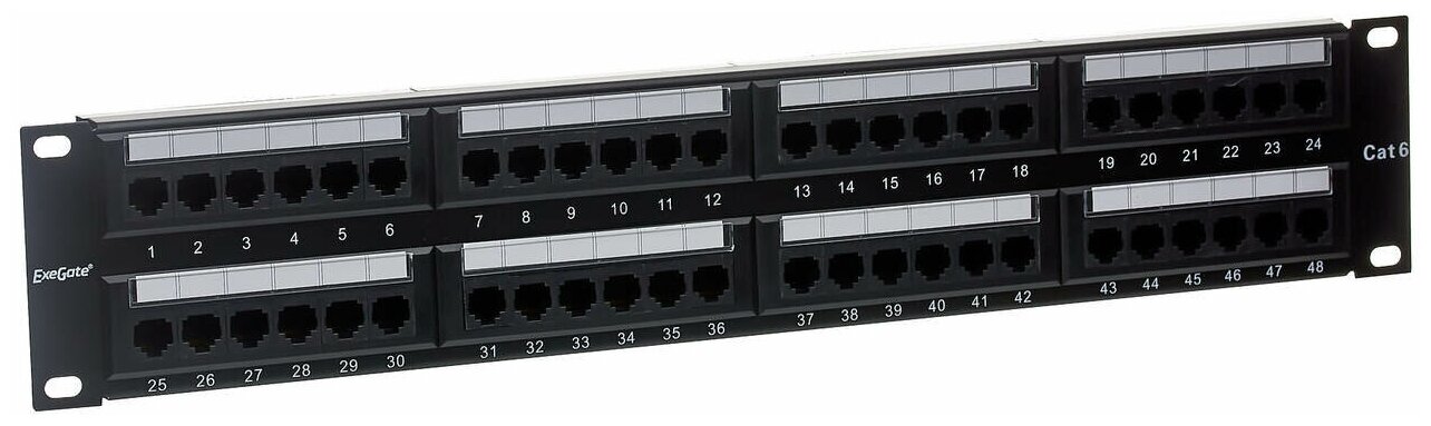 Патч-панель ExeGate EPP3-19-48-8P8C-C6-110D (19", UTP, 48 port, cat.6, KRONE&110(dual IDC), 2U, RoHS, Black, RTL) EX281085RUS