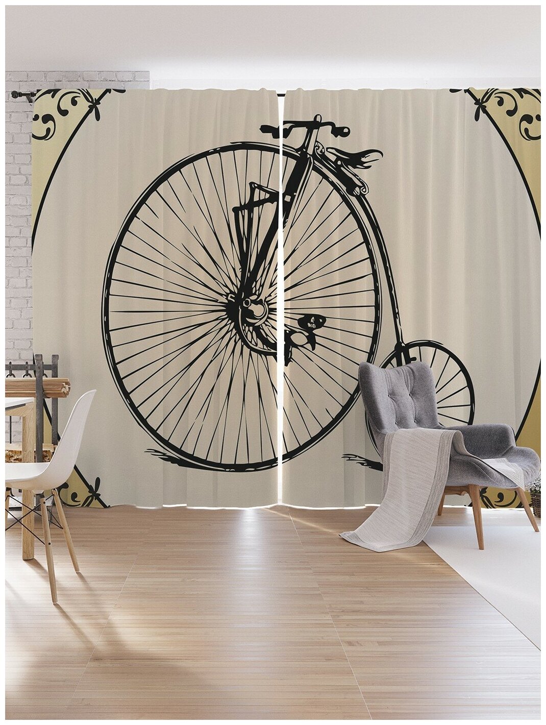 Шторы под лён JoyArty "Велосипед с разными колесами", серия Oxford DeLux, 340х265 см