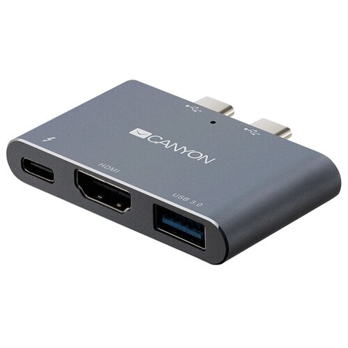 CANYON DS-1 Multiport Docking Station with 3 port, with Thunderbolt 3 Dual type C male port, 1*Thunderbolt 3 female+1*HDMI+1*USB3.0. Input 100-240V, O