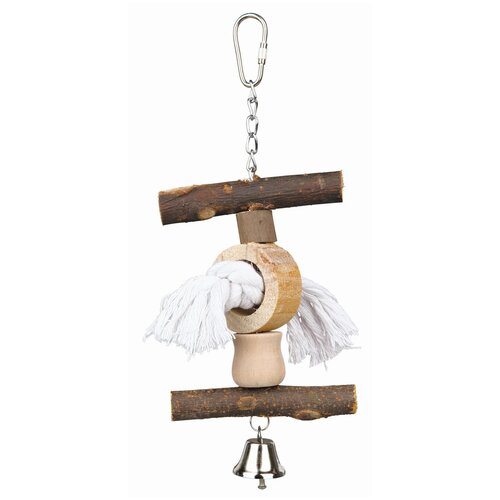 Игрушка для птиц с колокольчиком и веревочкой, 20 см