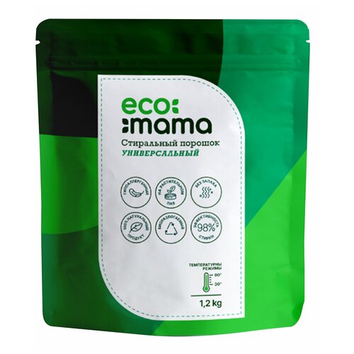 ECOMAMA Экологичный гипоаллергенный универсальный стиральный порошок для чувствительной кожи 1,2 кг