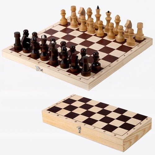 шахматы обиходные деревянные лакированные фигурки с доской 290х290мм Шахматы обиходные Орловская ладья лакированные, с доской, деревянные