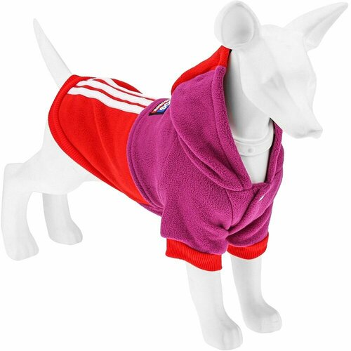 Пэт тойс (Pet toys) Одежда для собаки Толстовка DOG с капюшоном, с принтом, на кнопках р-р M, длина спинки 24см/обхват груди 36см/обхват шеи 28см, цвет-сиренево-красный, флис (Китай)