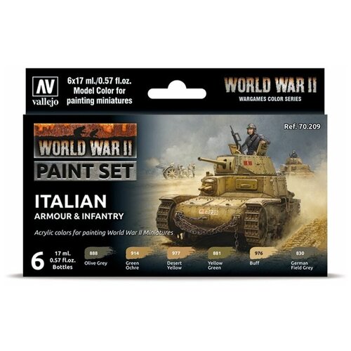 Набор акриловых красок Vallejo Model Color Set - WWII Italian Armour & Infantry 70209 (6 красок по 17 мл) набор солдатиков wwii german motorcycles 1 72 ит6121