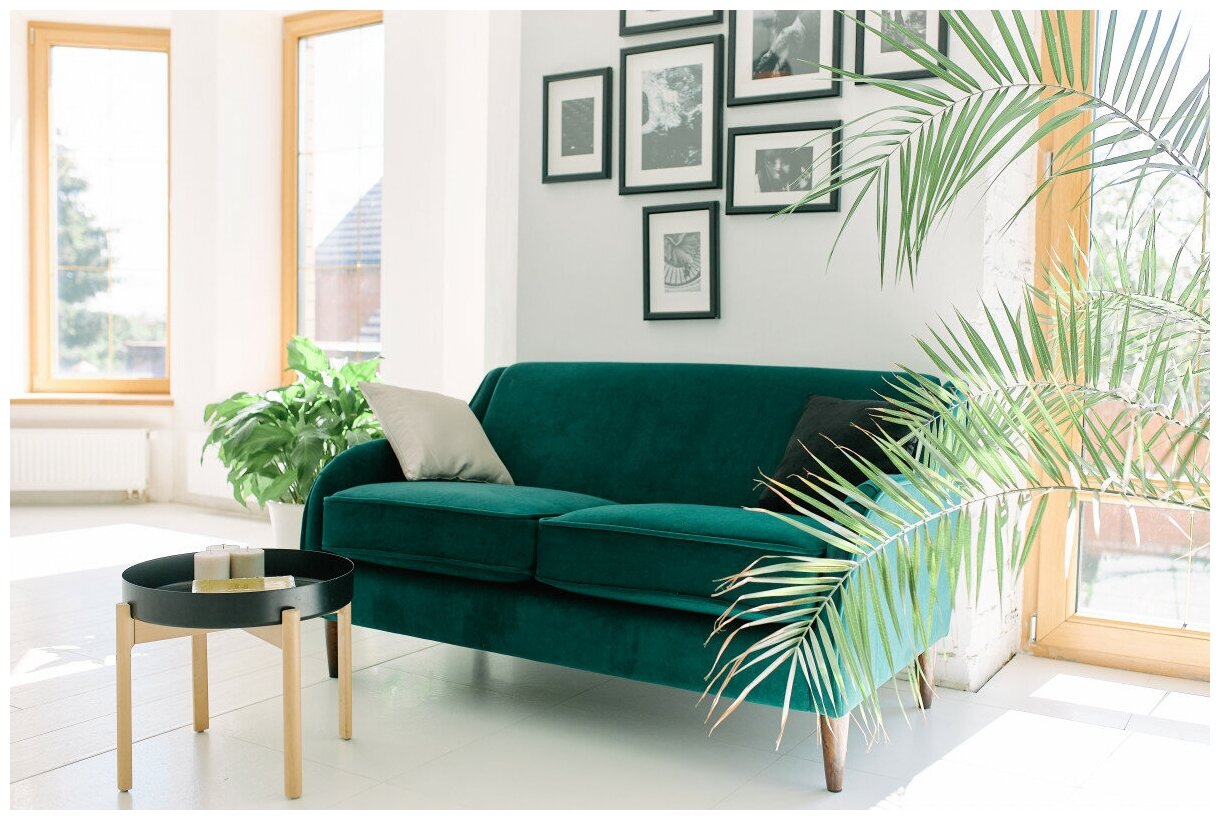Дизайнерский диван Soft Element Вектор, двухместный, велюр, зеленый, скандинавский лофт, в гостиную, офисный, для кафе и ресторана