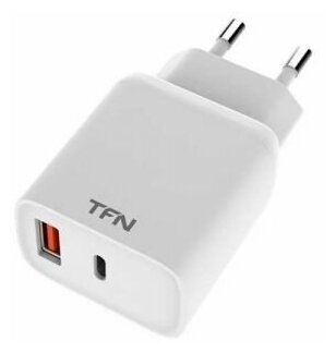 Сетевое зарядное устройство TFN Rapid+, USB + USB type-C, 3A, белый - фото №1