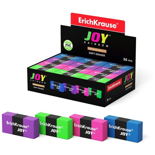 Ластик ErichKrause JOY Rainbow (в коробке по 36 шт.) ластик erichkrause joy rainbow мягкий гипоаллергенный 36 шт