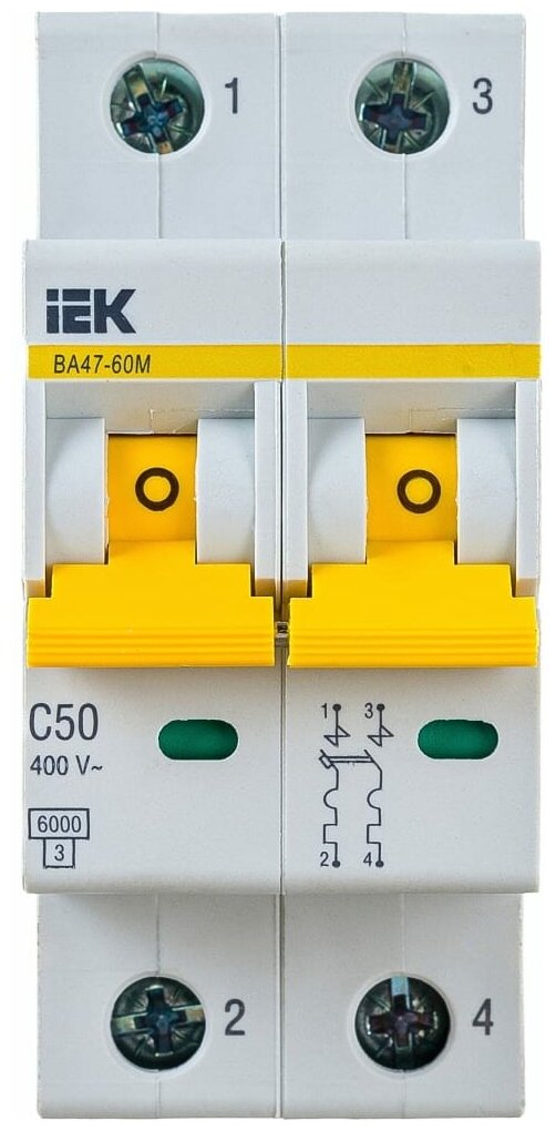 Автоматический выключатель IEK ВА47-60М 2P 50А (C) 6кА, MVA31-2-050-C - фотография № 2