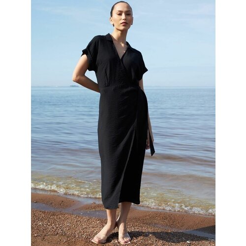 фото Платье с запахом wonderclo, в классическом стиле, прилегающее, миди, размер xxl, черный