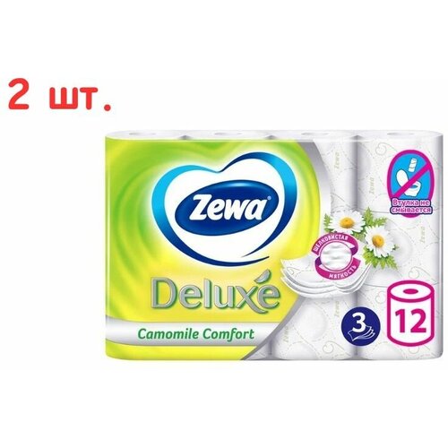 Туалетная бумага Deluxe Camomile Comfort, 12 рулонов, 3 слоя (2 шт.) туалетная бумага zewa deluxe camomile comfort 12 рулонов 3 слоя х3шт