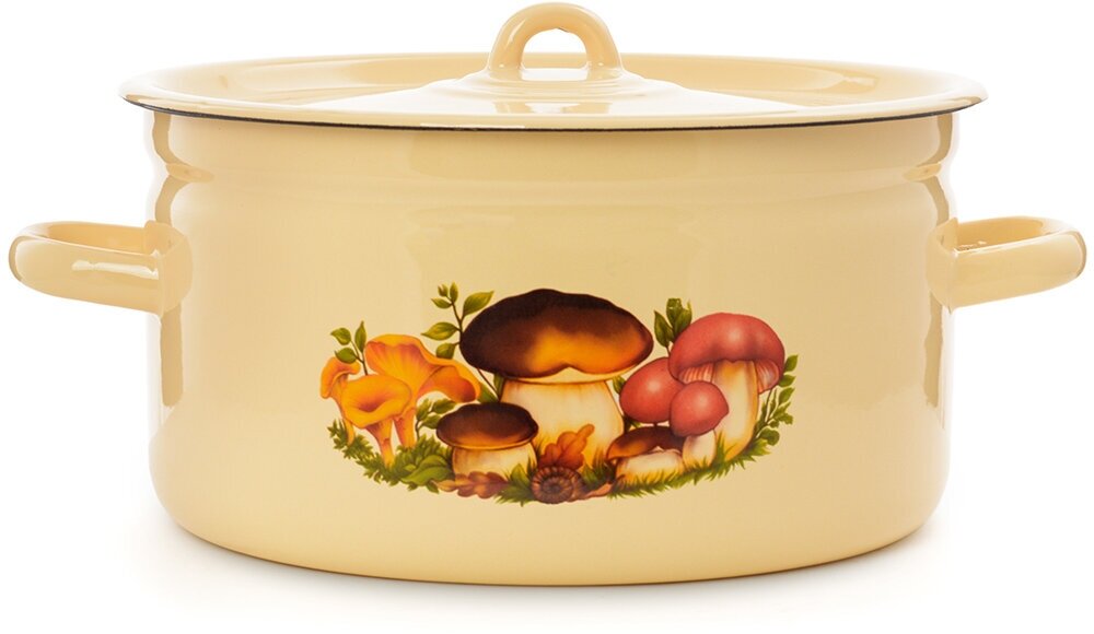 фото Кастрюля "Грибы" крем цилиндрическая 5.5 л