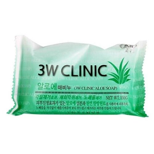 3W Clinic Мыло кусковое алоэ - Aloe soap, 150г