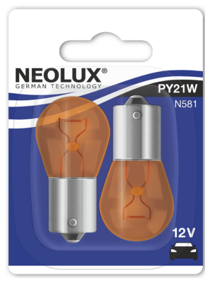 Лампа автомобильная Neolux PY21W (BAU15s) Yellow (бл. 2шт) 12V, N581-02B
