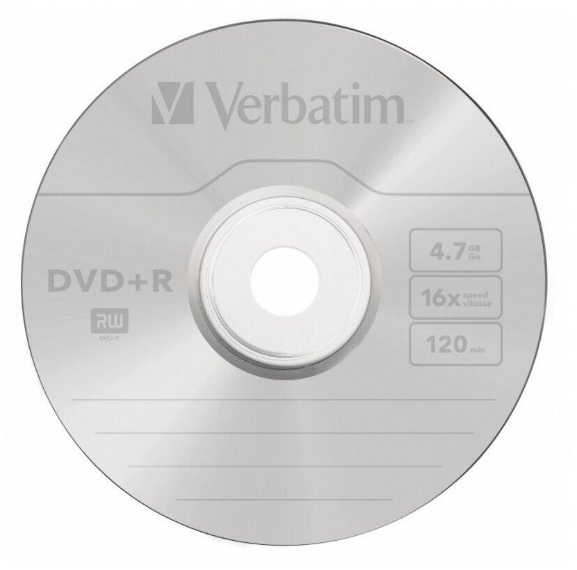 Диск DVD+R Verbatim 4.7Gb 16x (cake box 100шт) (43551)