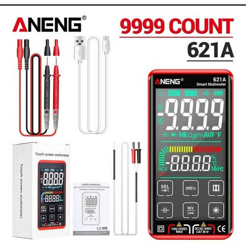 Aneng 621A -Мультиметр цифровой автоматический с сенсорным управлением/ мультиметр ANENG красный -9999 отчетов