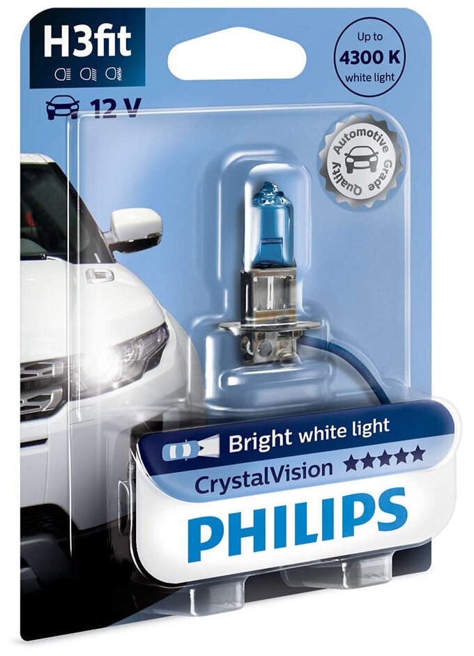 Лампа автомобильная галогенная Philips Crystal Vision 12336CVB1 H3 55W PK22s