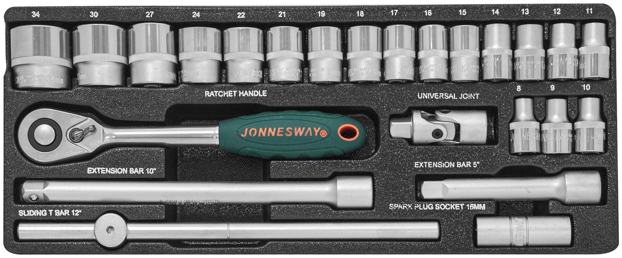 Набор торцевых головок Jonnesway S04H4724S, 1/2 DR, 8-34 мм, 24 предмета, - фото №3