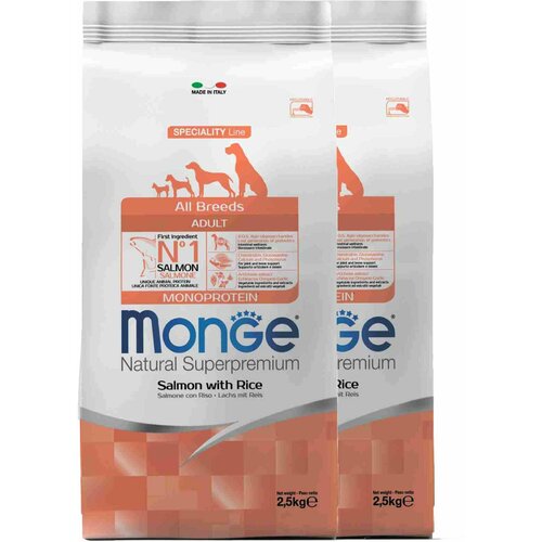 Monge Dog Monoprotein корм для собак всех пород лосось с рисом 2,5 кг х 2шт.