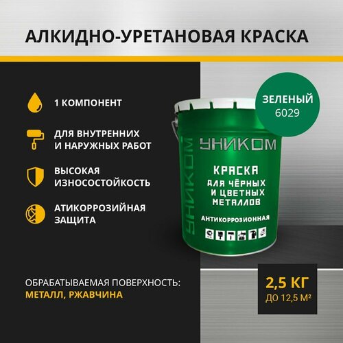 Уником Краска для черных и цветных металлов 2 в 1, для ангаров, гаражей, складов, зеленый 2,5 кг