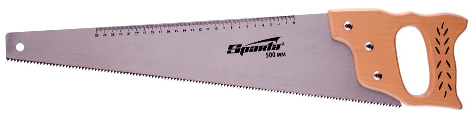 Ножовка по дереву, 500 мм, 7-8 ТРI, каленый зуб, линейка, деревянная рукоятка// Sparta 231895 .