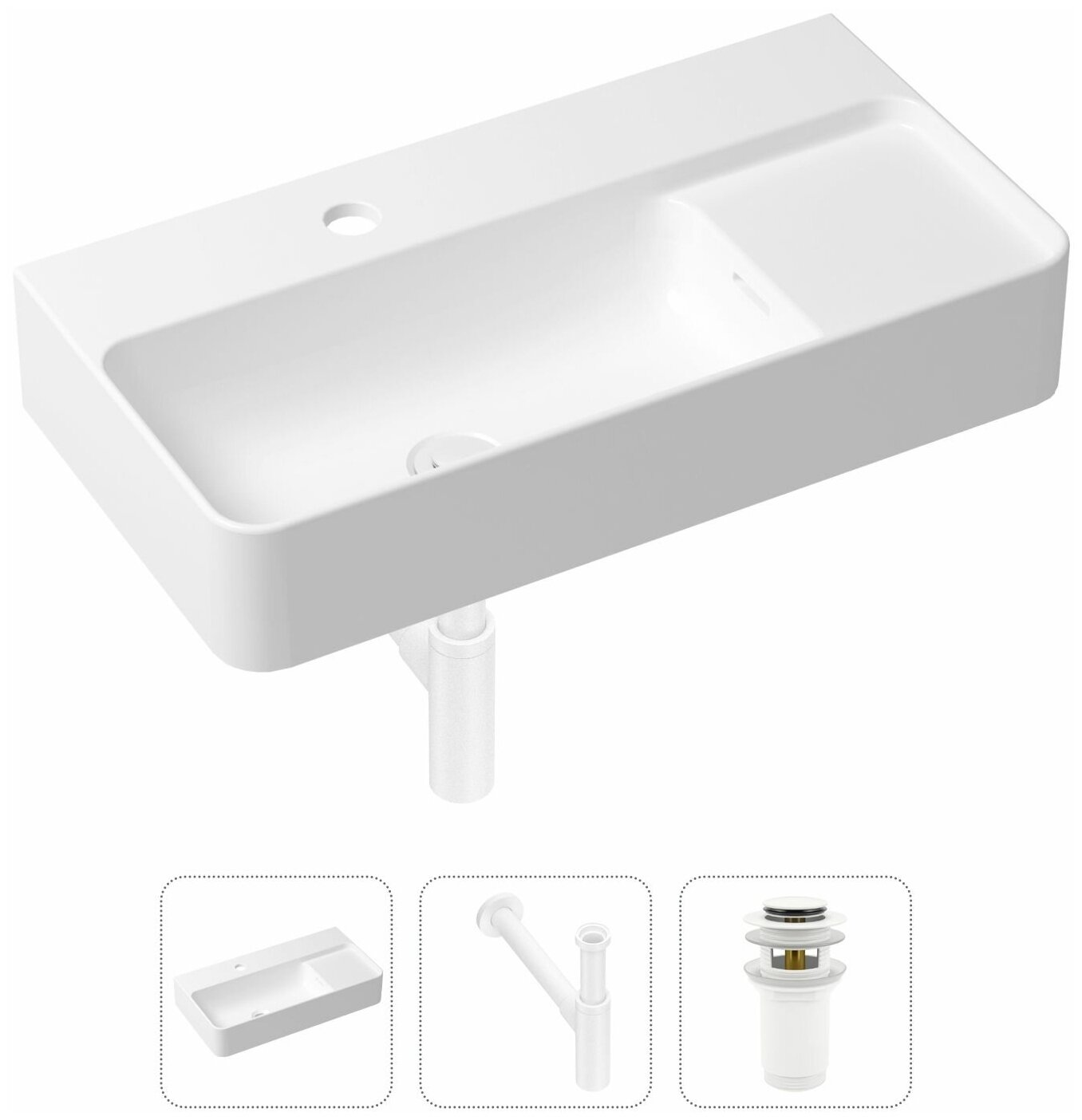 Комплект 3 в 1 Lavinia Boho Bathroom Sink 21520530: накладная фарфоровая раковина 60 см, металлический сифон, донный клапан