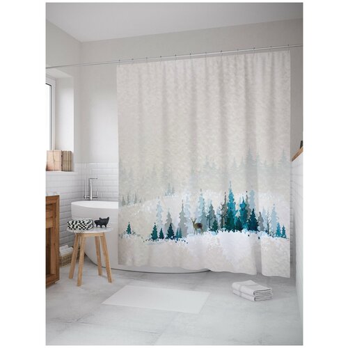 фото Штора для ванной joyarty зимний лес и олень 180х200 (sc-21463)