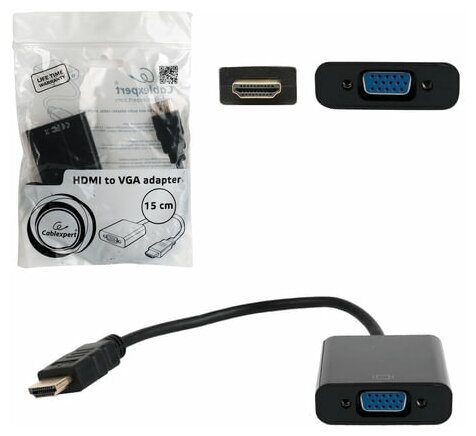 Переходник HDMI Cablexpert, HDMI (m) - VGA (f), 15см (A-HDMI-VGA-04)