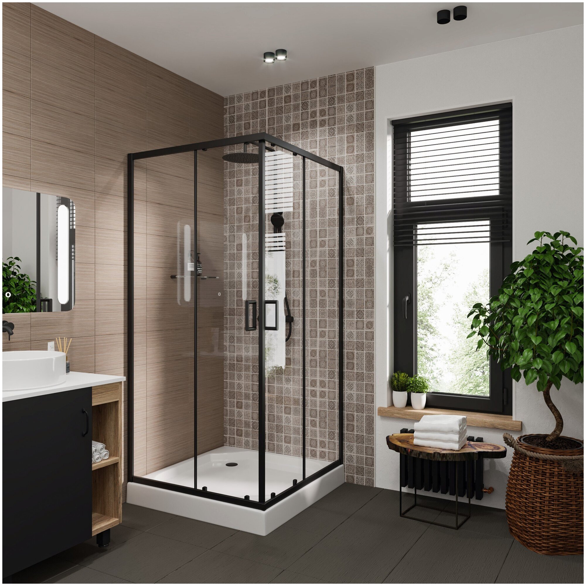 фото Душевой уголок Niagara Nova NG-6808-08 BLACK 90x90, квадратный, черный