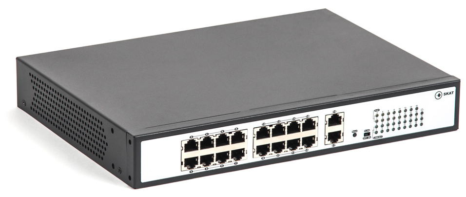 Коммутатор PoE Plus Skat PoE-16E-2G, мощность 250Вт, порты: 16-Ethernet, 2-Uplink Skat PoE-16E-2G Po .