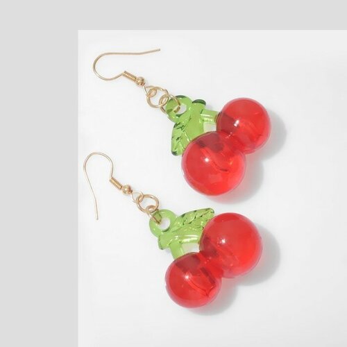 Серьги , пластик, красный, зеленый серьги ассорти ягода клубника с листьями цвет красно зелёный в золоте