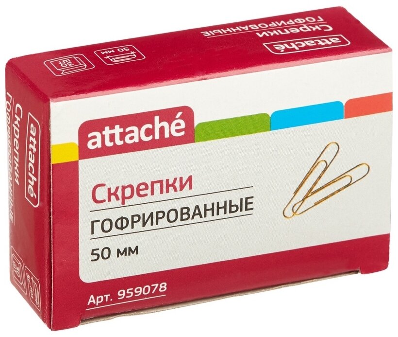 Скрепки Attache 50 мм, гофрированные золотистые, 40 штук (959078)