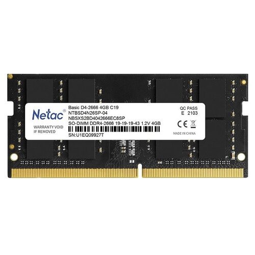 Оперативная память Netac 4 ГБ DDR4 SODIMM CL19 NTBSD4N26SP-04 оперативная память netac ddr4 2666 мгц cl19 8gb ntbsd4n26sp 08