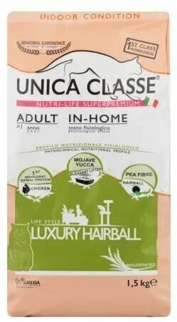 UNICA Adult In-home Luxury Hairball сухой корм для домашних кошек с курицей, 1,5 кг - фотография № 1