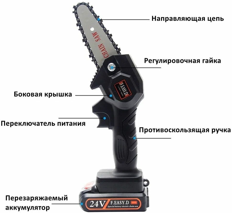 Мини электрическая цепная пила, портативная беспроводная обрезная пила 24V - фотография № 7