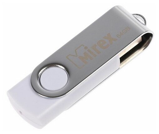 Флешка SWIVEL WHITE, 64 Гб, USB2.0, чт до 25 Мб/с, зап до 15 Мб/с, белый-серый
