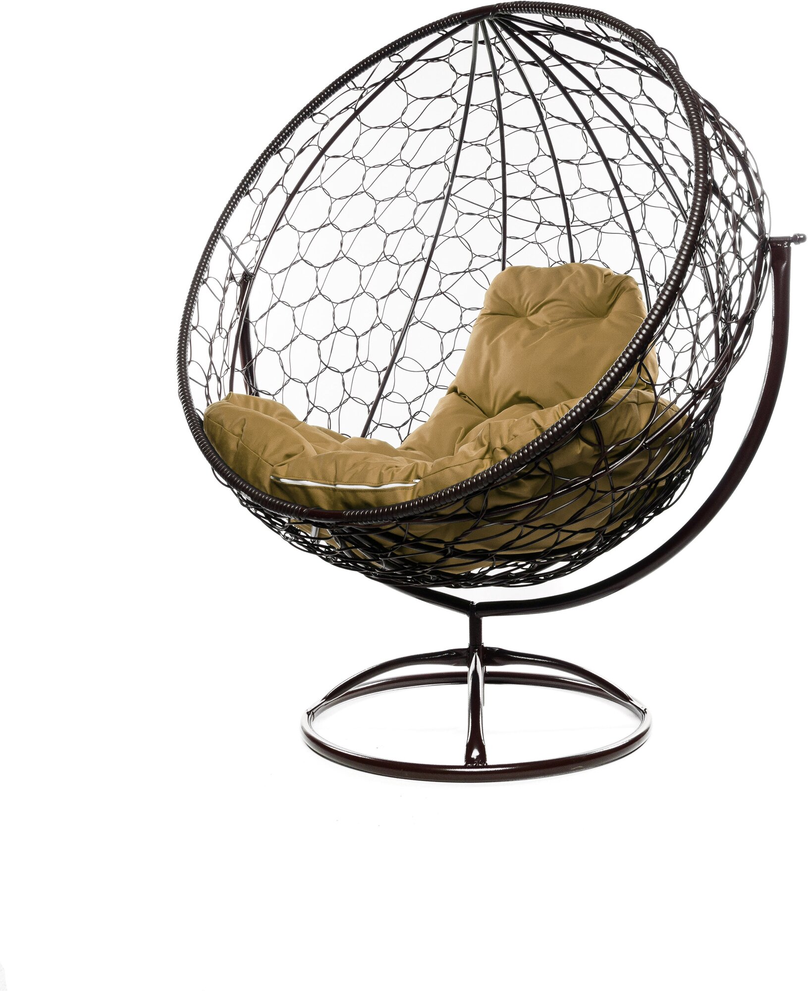 Вращающееся кресло круг с ротангом коричневое, бежевая подушка - фотография № 3
