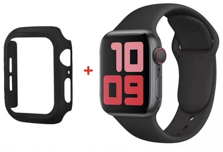 Чехол для Apple Watch 42mm со стеклом + силиконовый ремешок черный