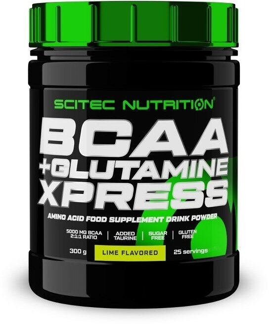 Аминокислоты BCAA 2:1:1, глютамин и таурин Scitec Nutrition BCAA+Glutamine Xpress, 5000 мг в порции, порошок 300 г, лайм