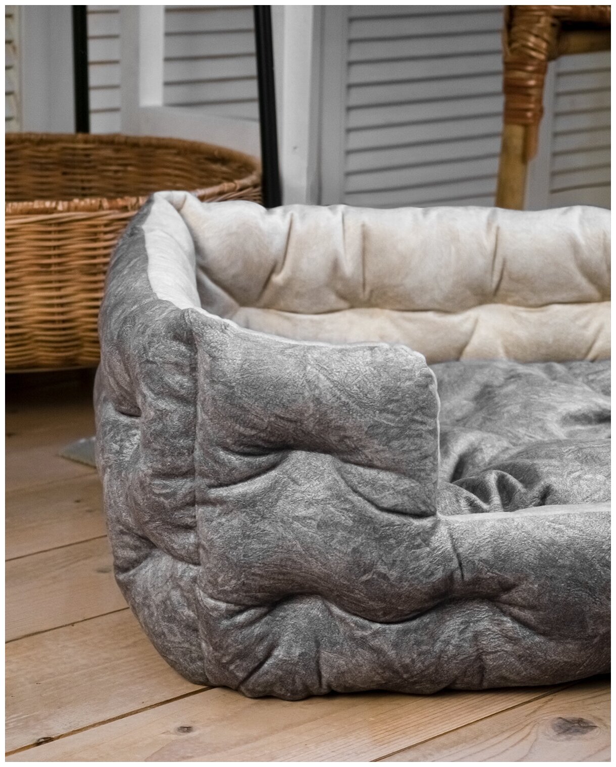 Лежак для собак и кошек, 50х40, стеганный, серый - фотография № 5