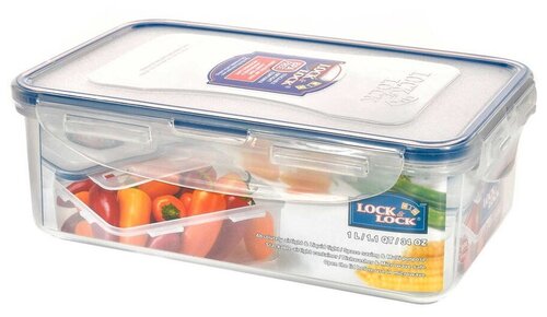 LocknLock Classic Контейнер прямоугольный пищевой HPL817, 13.4x20.5 см, прозрачный/голубой