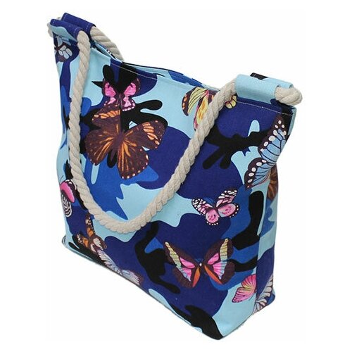 фото Сумка-шоппер женская хозяйственная 45x35см, ручка канат 12мм (рогожка "камуфляж" синий) нет бренда